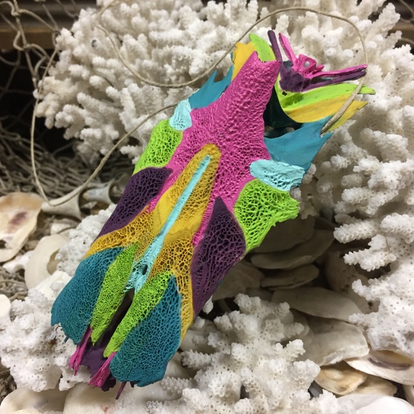 Hand Painted Crucifix Fish Skull Bone, Necklace - Picture 4 of 6